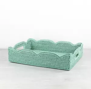 NEW Waved Edge Tight Woven Rattan Tray with Handles, Medium, Sage Leaf - Picture 1 of 5