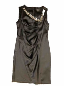 Black Satin Rhinestone Formal Dress Embellished Women’s Size 10 Stunning - Picture 1 of 4