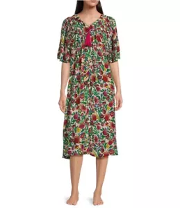NWT Go Softly S Patio Dress Kaftan Floral V-Neck Short Sleeve Zip Crinkle 124586 - Picture 1 of 4
