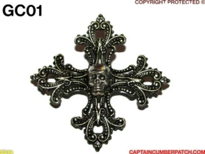 steampunk brooch badge pin gothic cross silver skull pirate LARP #GC1 - Picture 1 of 4
