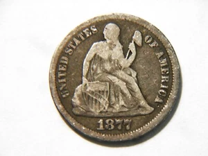 1877-P F Silver Seated Liberty Dime, Nice Grade Vintage Coin to collect - Picture 1 of 2