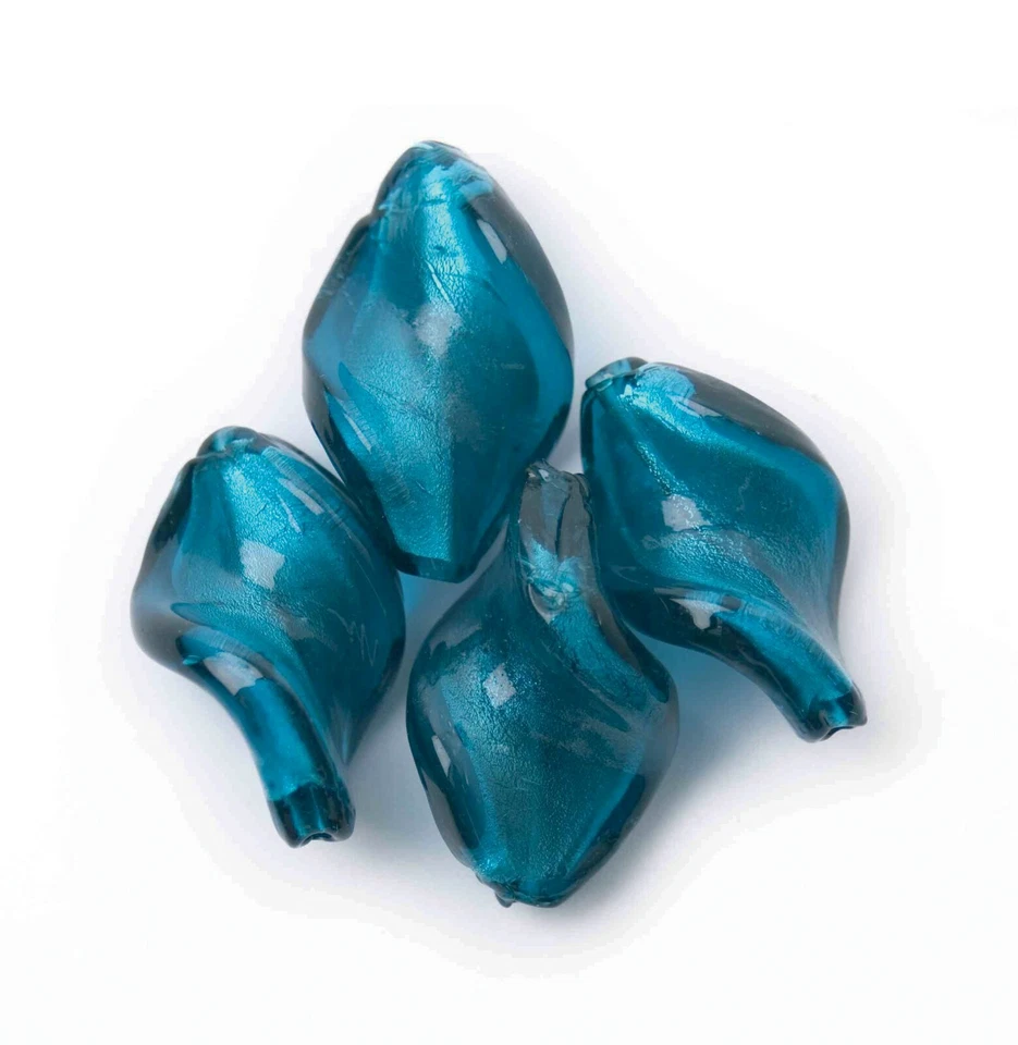 Glass Lamp Beads: 18mm: Twist: Aqua - Pack of 4 - CF0180538 - The Craft Factory - Image 1 of 1