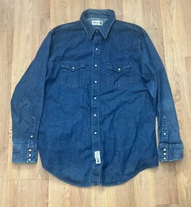 Camicia uomo vintage anni 80 90 originale Roebucks alta XL denim perla snap Sears - Foto 1 di 6