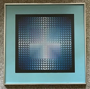 Vintage Victor Vasarely Op-Art gerahmter Druck Wandbehang Mid Century Modern Art - Bild 1 von 7