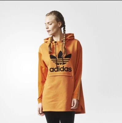 Adidas womens hoodie long tunic orange velvet arms XS NICE - Image 1 of 4