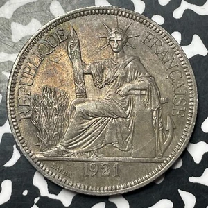 1921-H French Indo-China 1 Piastre Lot#MK132 Large Silver! - Picture 1 of 2