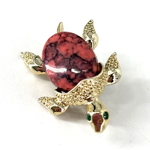Broche prendedor vintage años 60 Gerry piedra rosa estrás ojos tortuga tono dorado - Imagen 1 de 7