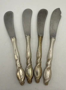 Wallace Sterling Silver Swirl Cheese Knife 4 Piece Flatware Set Vintage 1950's - Picture 1 of 6
