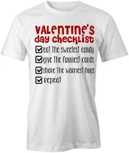 VALENTINE'S DAY CHECKLIST Tee Short-Sleeved Cotton LOVE CLOTHING S1WS488 - Picture 1 of 5