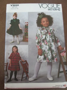 Vogue 2059 Girls Lined Dresses Pattern Sz 3 4 5 6 7 8 Sleeve Neck Variations UC - Picture 1 of 2