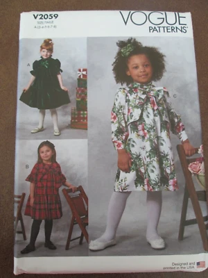 Vogue 2059 Girls Lined Dresses Pattern Sz 3 4 5 6 7 8 Sleeve Neck Variations UC - Image 1 of 2