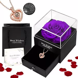 Preserved Rose with Necklace, Gift Box with Love You Necklace, Valentines Day - Picture 1 of 6