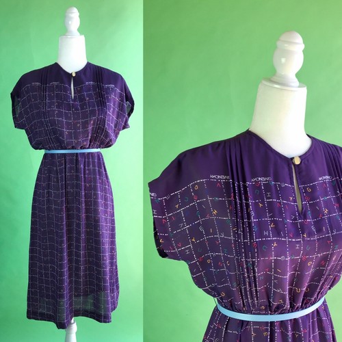 Abito vintage anni 80 Givenchy viola griglia scritta abbigliamento da carriera anni 80 taglia small