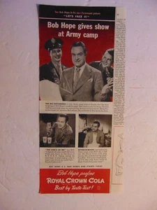 1943 Bob Hope Prefers Royal Crown Cola Show at Army Camp vintage art print ad - Picture 1 of 1