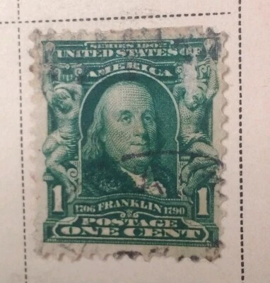 Benjamin Franklin 1 Cent Stamp US Postage Green Rare  - Image 1 of 4