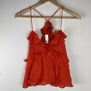 J. Crew Drapey Ruffle Tank Top Red Viscose Chiffon Lightweight Resort XS NWT - Picture 1 of 9