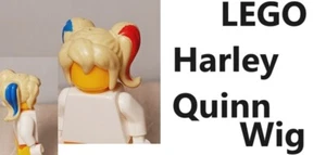 LEGO Harley Quinn Wig Red Blue Highlights TAN Hair Thick Bangs Flips on Ends - Picture 1 of 1