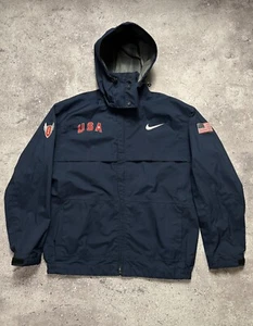 NIKE Team USA Vintage Olympic Dark Blue Hooded Waterproof Jacket Size Mens M 90s - Picture 1 of 24