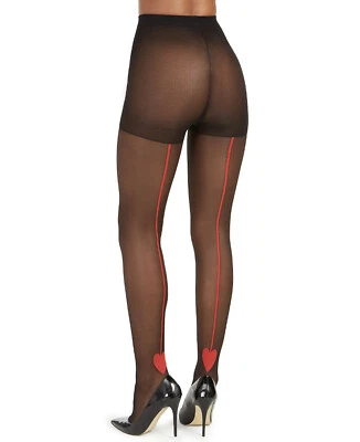 INC Women's Red Heart Backseam Tights sz X-Small / Small Black Dapper Pantyhose - Image 1 of 3