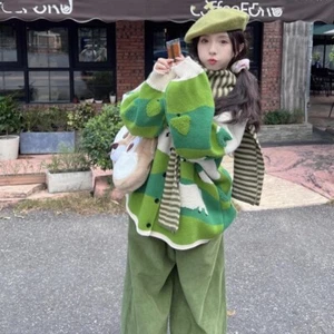 Korean style women sweet college style embroidered sweater coat loose cardigan a - Picture 1 of 13