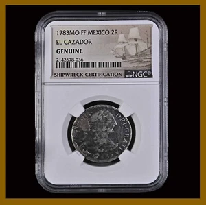 Mexico 2 Reales Silver Coin, 1783 El Cazador Shipwreck Genuine NGC 2142678-036 - Picture 1 of 2
