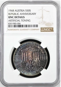 Austria 1968 50 Shilling NGC UNC Silver Republic Anniversary, Toning - Picture 1 of 4
