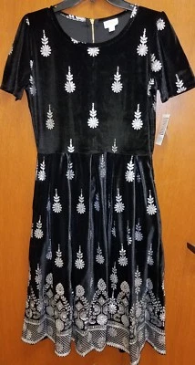 Vestido Lularoe Amelia Grande Elegante Negro Terciopelo Sumergido Brillo Plata Unicornio Foto 1 de 4