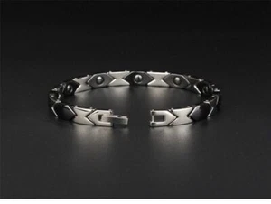 New! Black Silver Titanium Energy Bracelet Strong Magnet - Picture 1 of 7