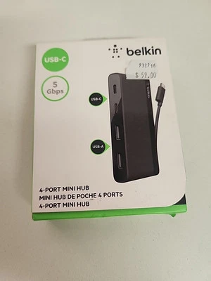 4-Port Belkin Mini Hub 5 GBPS USB-C USB-A 392DJ Belkin USB Hub Open Box - Image 1 of 2