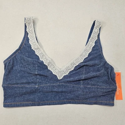 Bralette de mezclilla para mujer Colsie ribete de encaje cuello en V azul XL Foto 1 de 4
