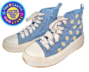 GIRLS SNEAKERS SHOES. ART CLASS BRAND. High Top. Denim White Daisy. Sz 2. ZIPPER - Picture 1 of 10