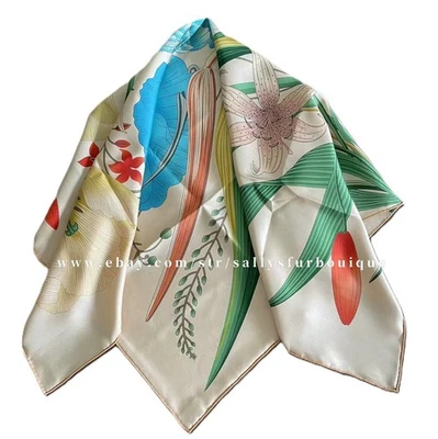 Sallys Heavy 18 Momme Twill Silk Wrap Scarf Flower Print Double Face Shawl 35" - Image 1 of 4