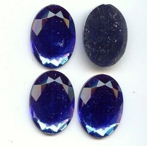 6 VINTAGE SAPPHIRE ACRYLIC 25x18mm. OVAL FACETED CABOCHONS 6863 - Picture 1 of 1