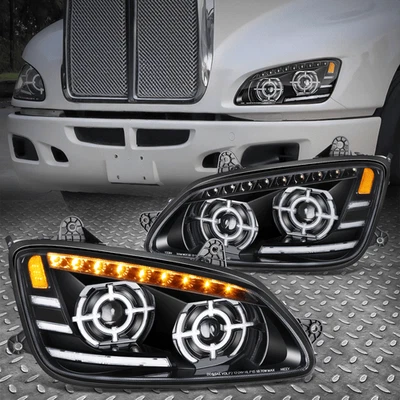 Faro proyector LED DRL señal de giro secuencial negro para 08-17 Kenworth T660 Foto 1 de 4