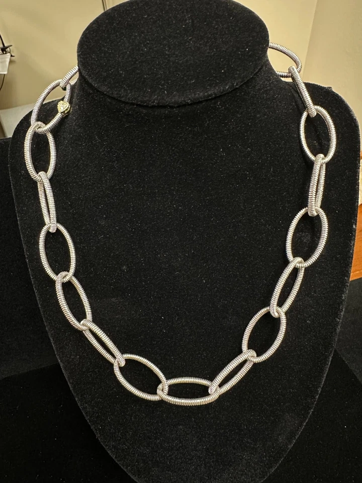 "Collar Judith Ripka JR DOS de eslabones de cable de ley 18 quilates YG CORAZONES DE DIAMANTES 18""" Foto 1 de 1