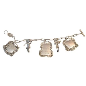 Bracciale Vintage T Foree Hunsicker Argento Sterling Inciso Bagaglio Tag Cherubino Charm - Foto 1 di 20