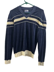 Vintage 70s VELOUR Striped Collar Disco Club Hip Hop Velvet Fits Mens Small - Picture 1 of 7