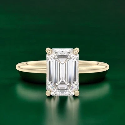 18k Yellow Gold Wedding Ring Lab Grown Emerald 2 Carat IGI Certified Diamond 5 6 - Image 1 of 4