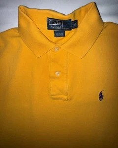 Polo Ralph Lauren Shirt Men’s Medium Polo Yellow Purple Pony Cotton - Picture 1 of 9