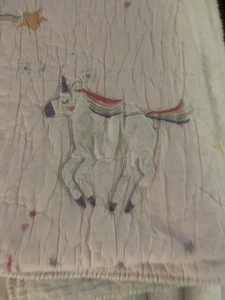 Pottery Barn Kids Rainbow Molly Star Unicorn Pink Stripe Twin Quilted Quilt - Picture 1 of 5