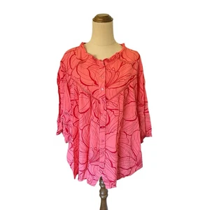 Jaase Size 20 Coral Pink Floral Boho Top Plus Size Dressy Casual Summer - Picture 1 of 7