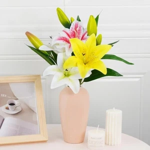 3 Heads Fake Lily Bouquet Silk Wedding Bridal Bouquet Living Room Decor - Picture 1 of 17