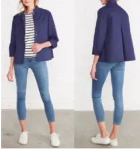 Chaqueta corta ligera cuadrada azul marino de algodón orgánico Amour Vert talla pequeña - Imagen 1 de 13