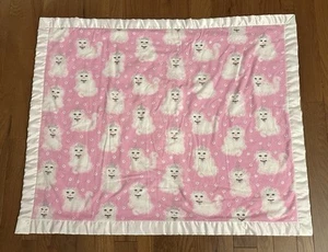 Pink White Baby Blanket Princess Persian Cat with Tiaras Satin Edge Handmade - Picture 1 of 12