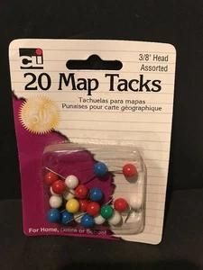 Map Tacks Pack Of 20 3/8" Head Assorted NEW - Bild 1 von 2