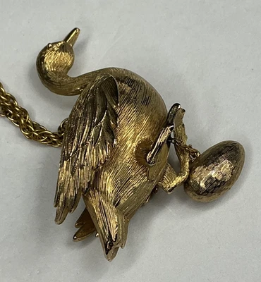 Unique Signed Hattie Carnegie Goldtone "Goose & Golden Egg" Necklace - Image 1 of 4