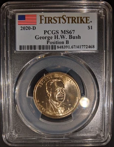 2020-d PCGS ms67 George HW Bush Pos B dollar présidentiel première frappe - Photo 1/2
