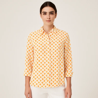 Roberta Roller Rabbit Button Down Top Medium Orange Geometric Print Cotton Shirt - Image 1 of 4
