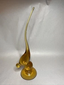 Vintage Viking Amber Blown Glass Long Tail Bird 9.75" - Picture 1 of 8