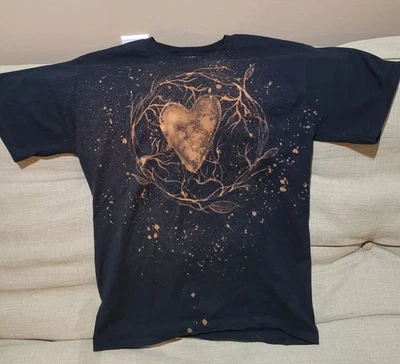 Hand Painted With Bleach Unique heart Design Black Medium T-shirt - Image 1 of 4